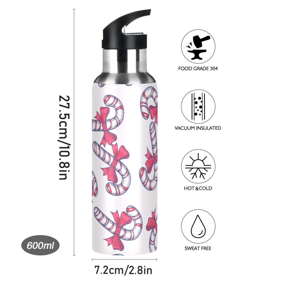 Pink Stainless Steel Insulated Water Bottle with Straw Lid C323394