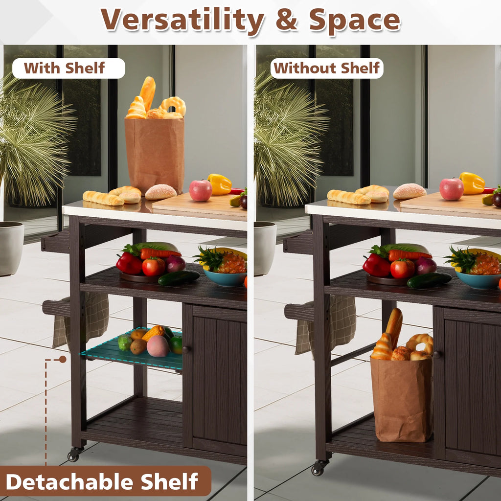 Solid Wood Outdoor Grill Table with Stainless Steel Top S35970