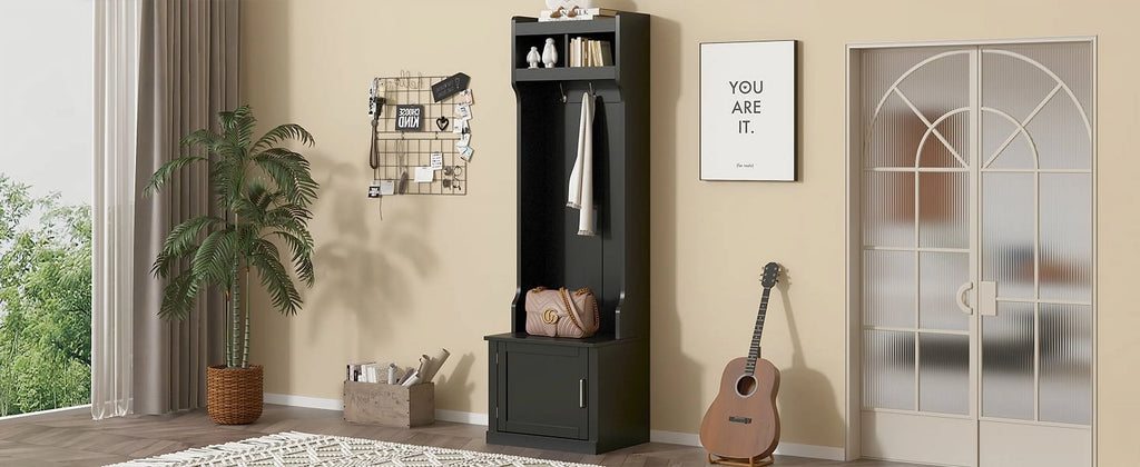 Multi-functional Hall Tree with Cabinet & 6 Hooks V612903