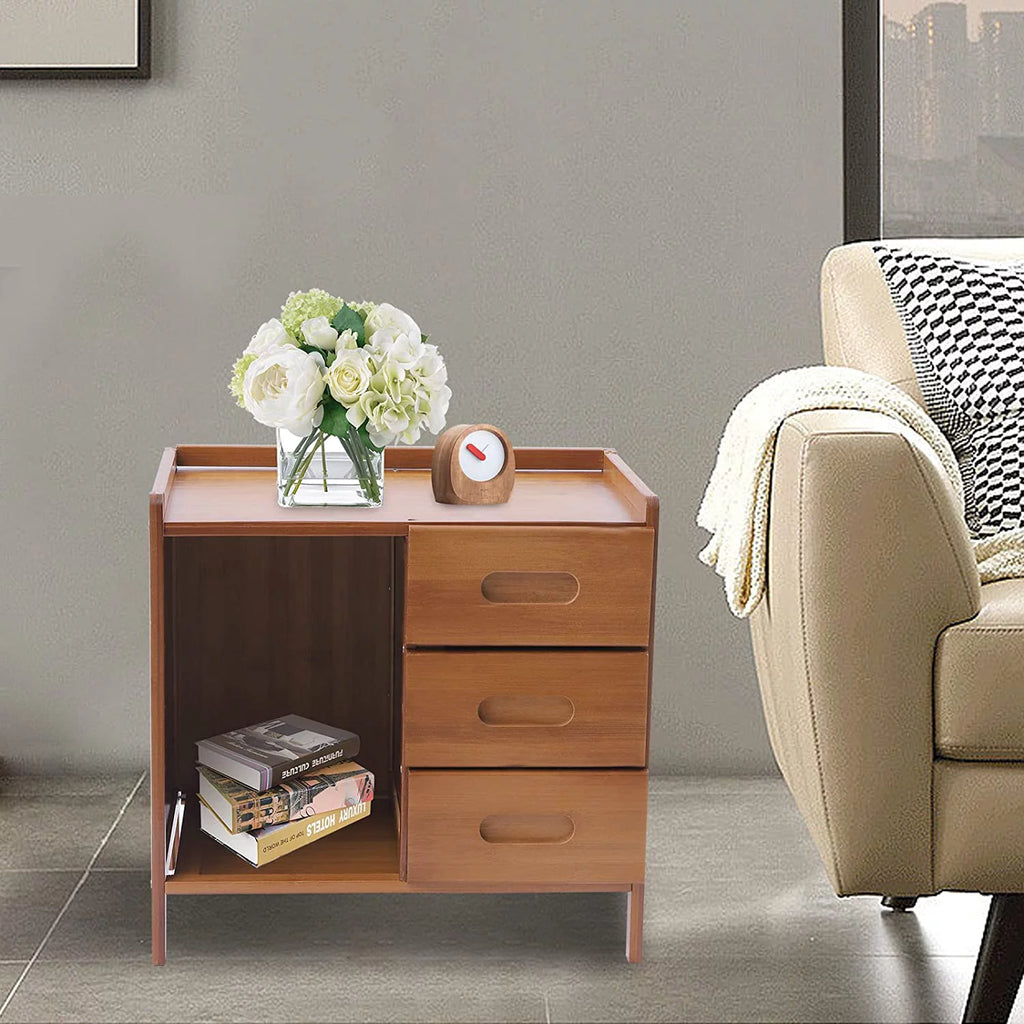 Bamboo Nightstand with 3 Drawers and Open Shelf X9021