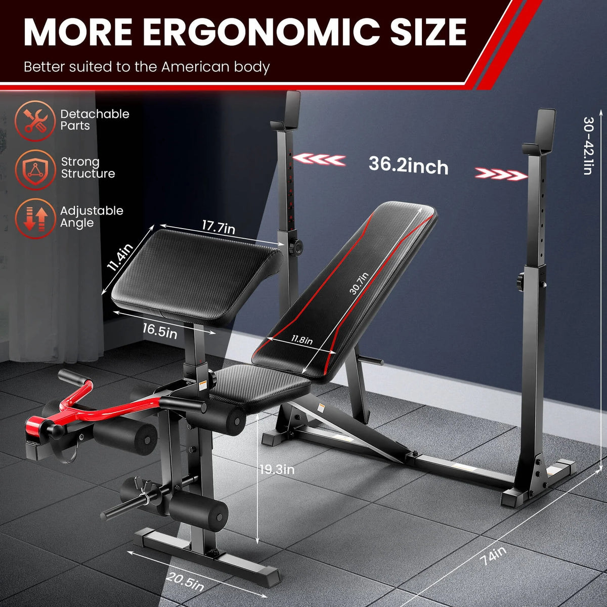 Adjustable Olympic Weight Bench Set with Barbell Rack G3886