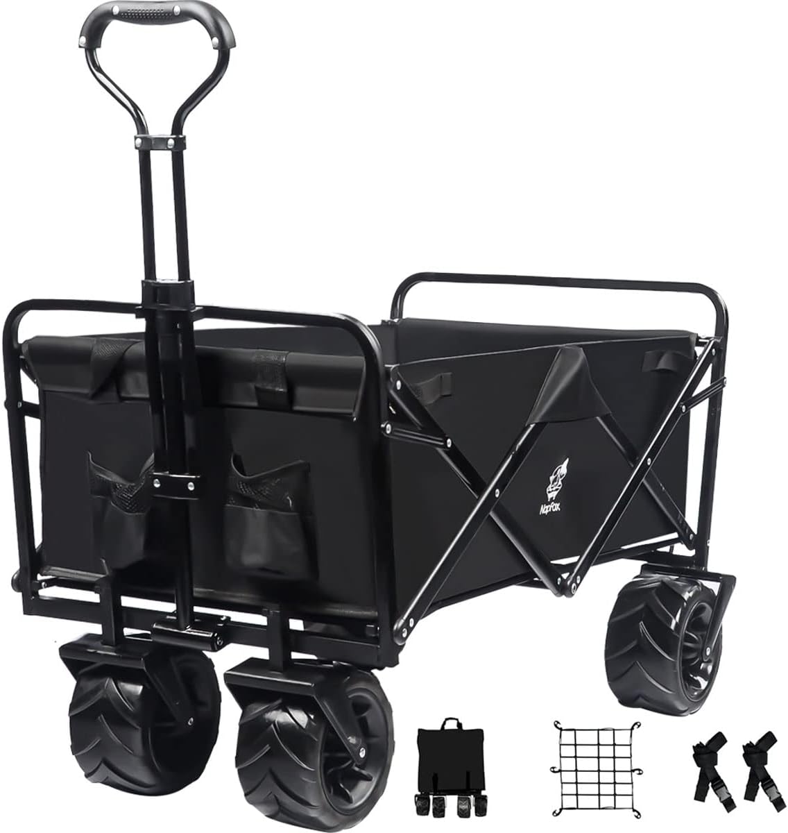 Black Heavy Duty Folding Utility Cart with Universal Wheels Adjustable Handle T391855