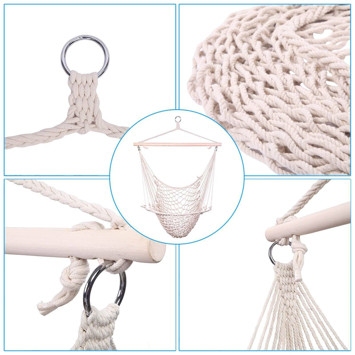 Cotton Rope Hammock Chair with Wood Stretcher J8205