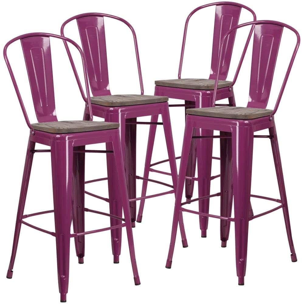 Purple Metal Barstool with Wood Seat H783