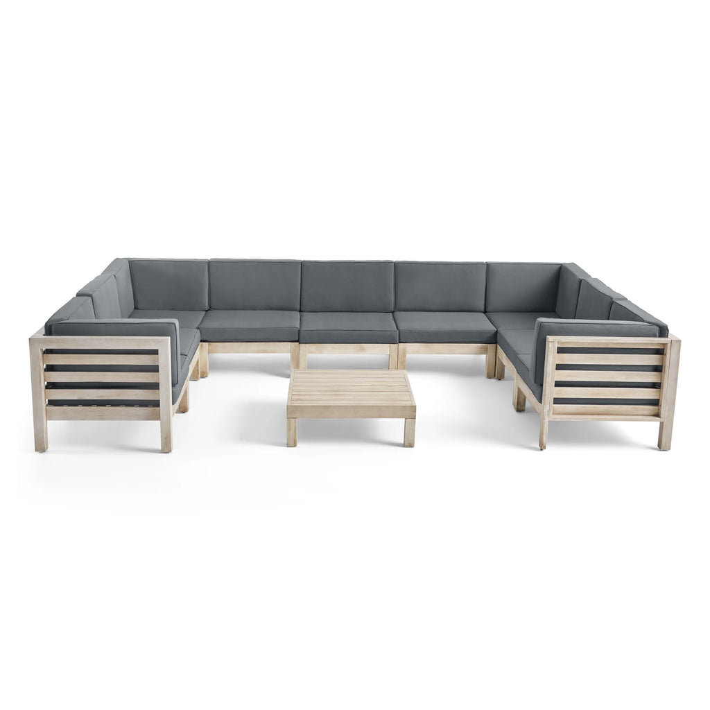 Weathered Gray 9 Seater Acacia Wood Sectional Sofa Set M2875