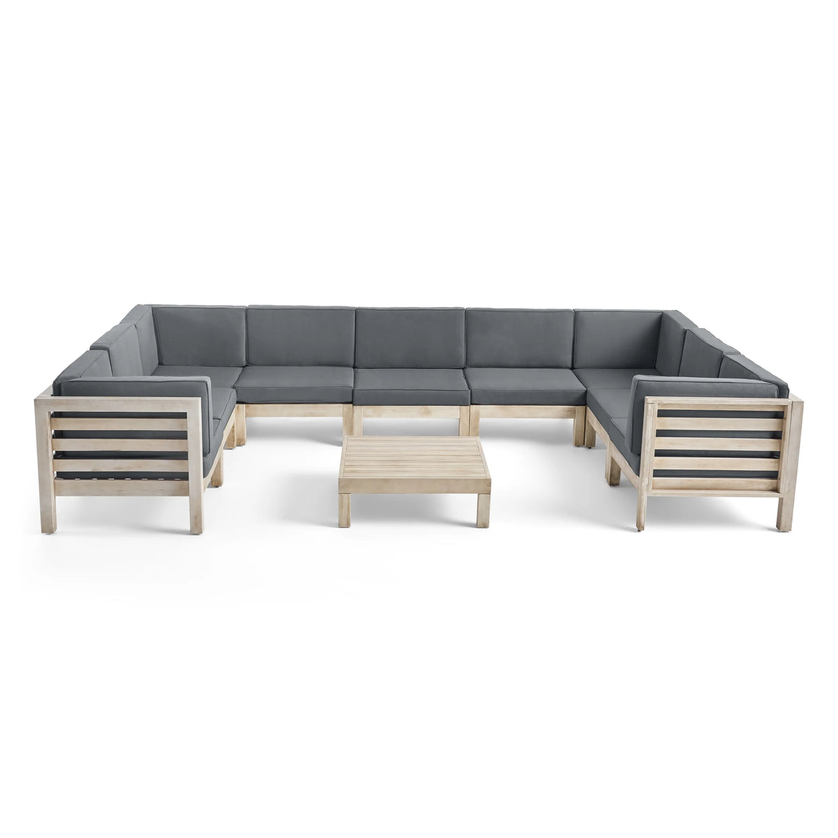 Weathered Gray 9 Seater Acacia Wood Sectional Sofa Set M2875