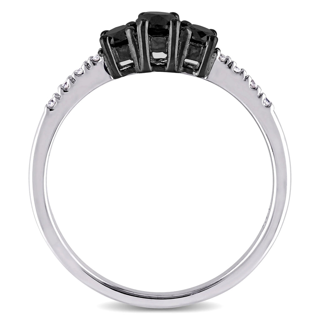 Black and White Diamond Sterling Silver 3-Stone Engagement Ring Z562