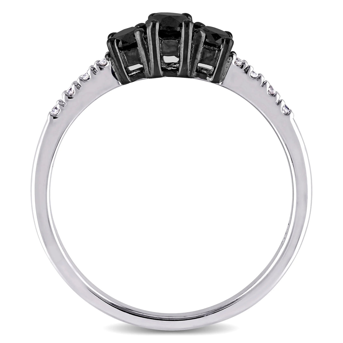 Black and White Diamond Sterling Silver 3-Stone Engagement Ring Z562