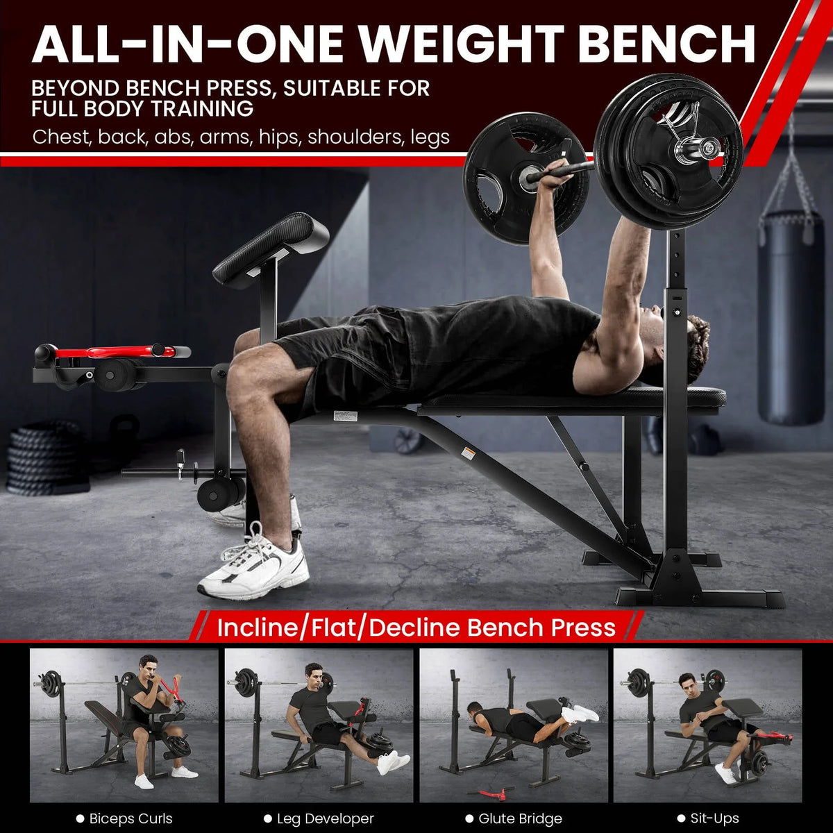 Adjustable Olympic Weight Bench Set with Barbell Rack G3886