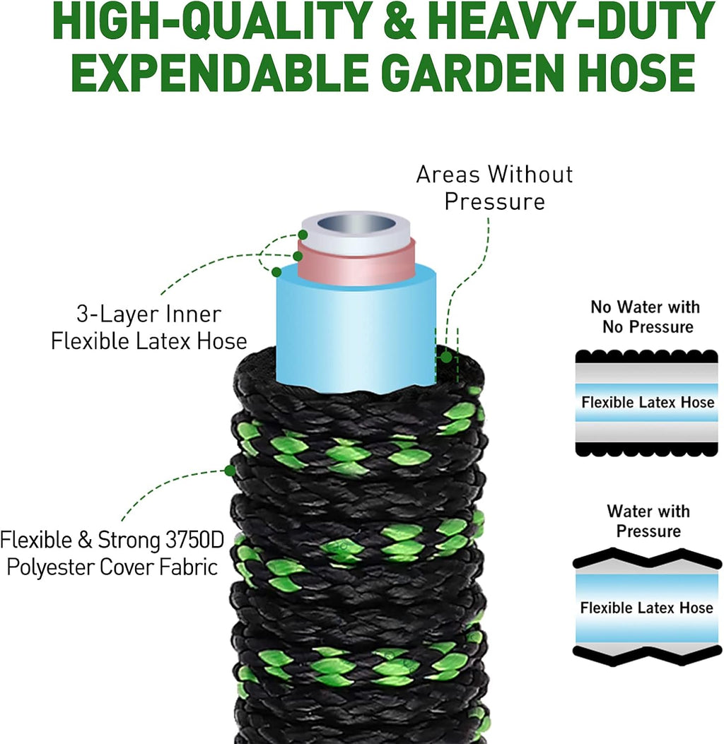 100 ft Expandable Garden Hose with 10 Function Sprayer, Solid Brass Fittings, Triple Latex Core, Pack of 2 X338041