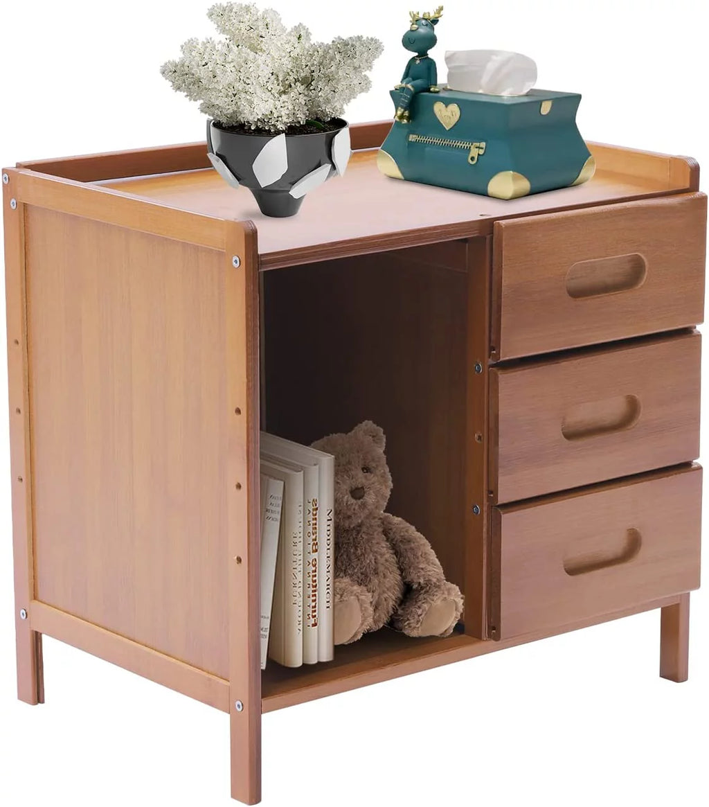 Bamboo Nightstand with 3 Drawers and Open Shelf X9021