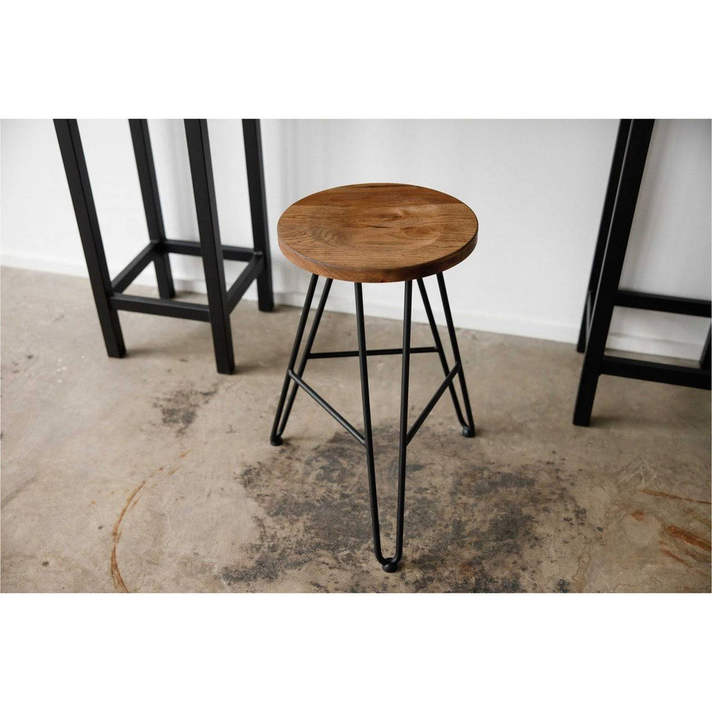 Natural Brown Ash Wood and Steel Bar Stool T7711