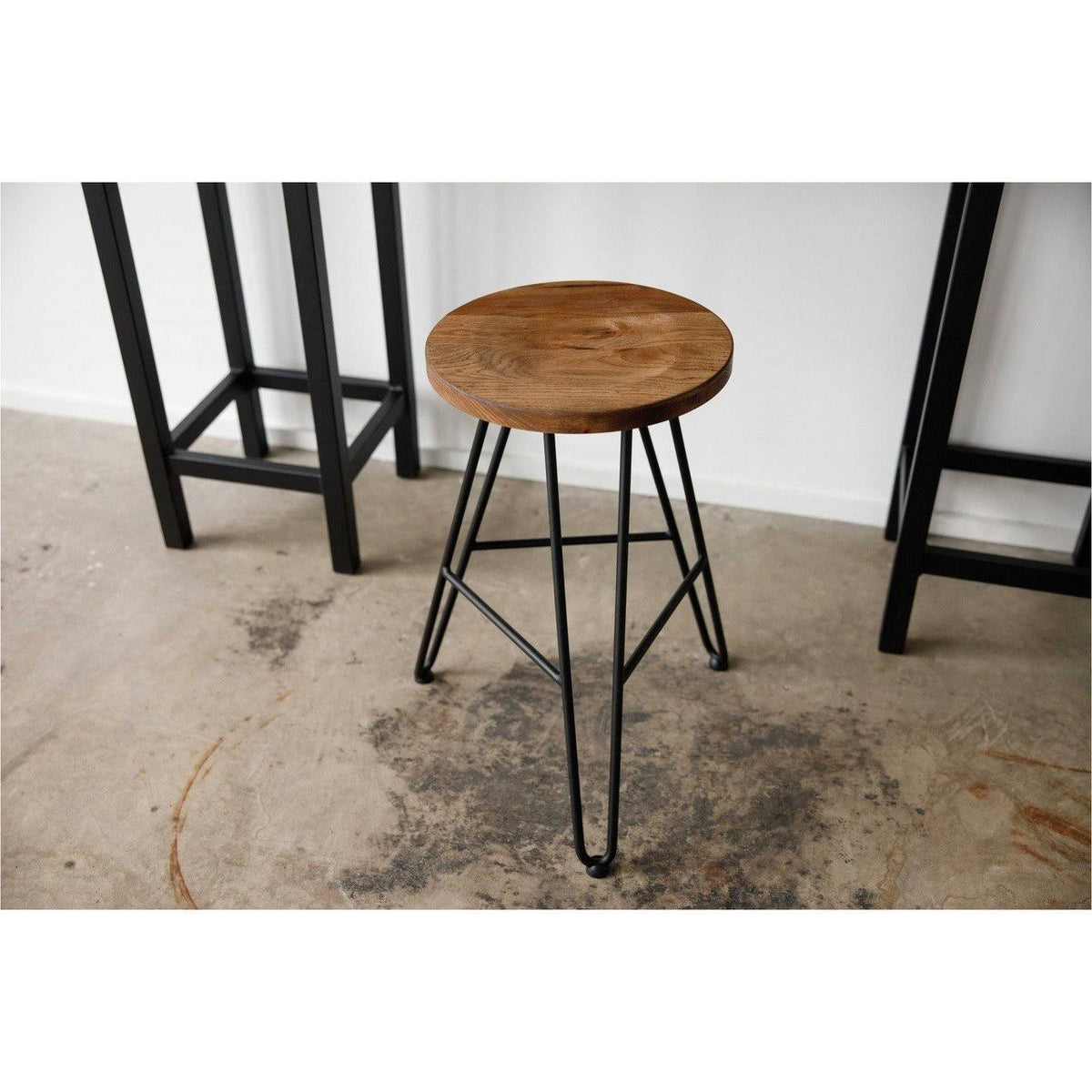 Natural Brown Ash Wood and Steel Bar Stool T7711