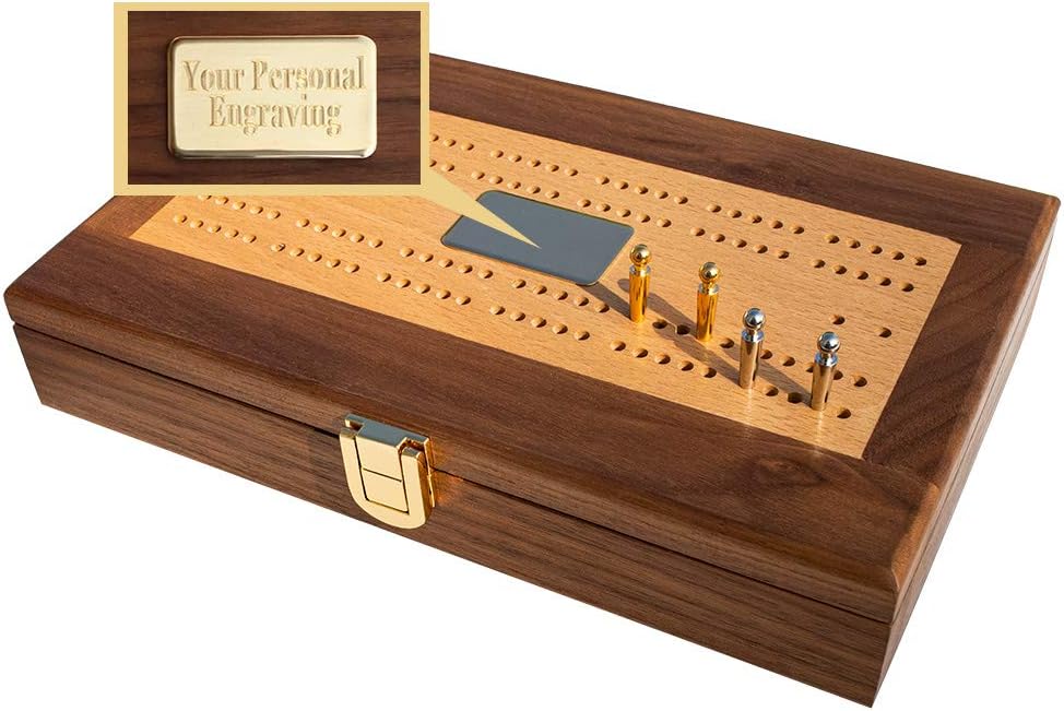 Luxury Domino Set with Walnut-Framed Beechwood Case & Cribbage / Counter Top - 28 Double-Six Dominoes B16849