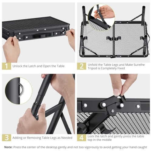 Aluminum Folding Camping Grill Table Adjustable Height Black D2717