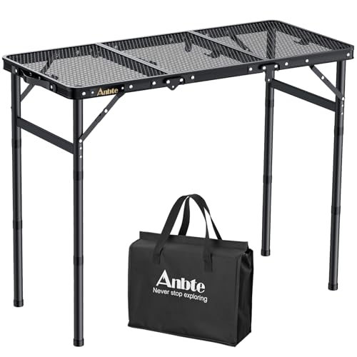 Aluminum Folding Camping Grill Table Adjustable Height Black D2717