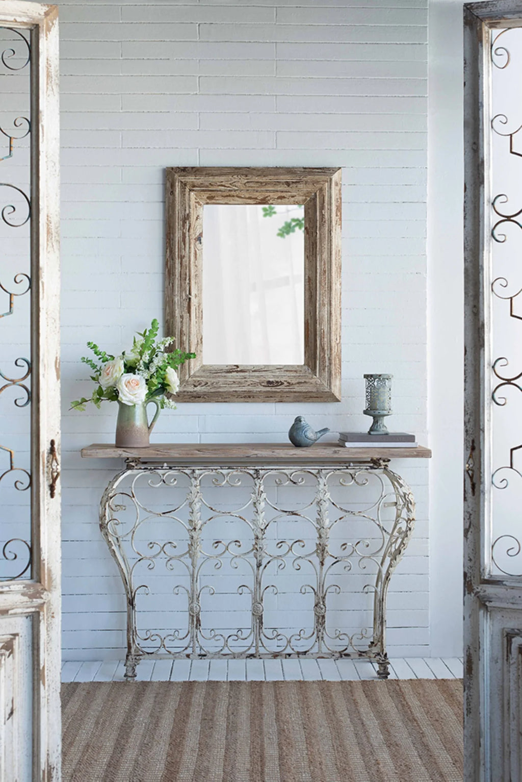 Distressed Finish Rectangular Wall Mirror N26996