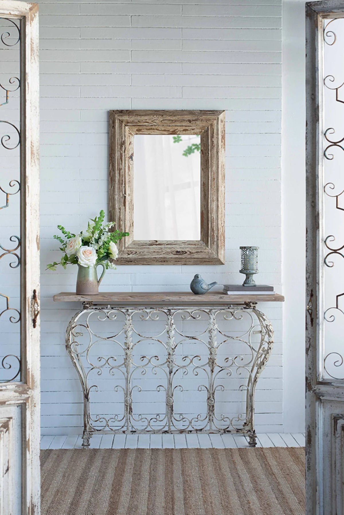 Distressed Finish Rectangular Wall Mirror N26996