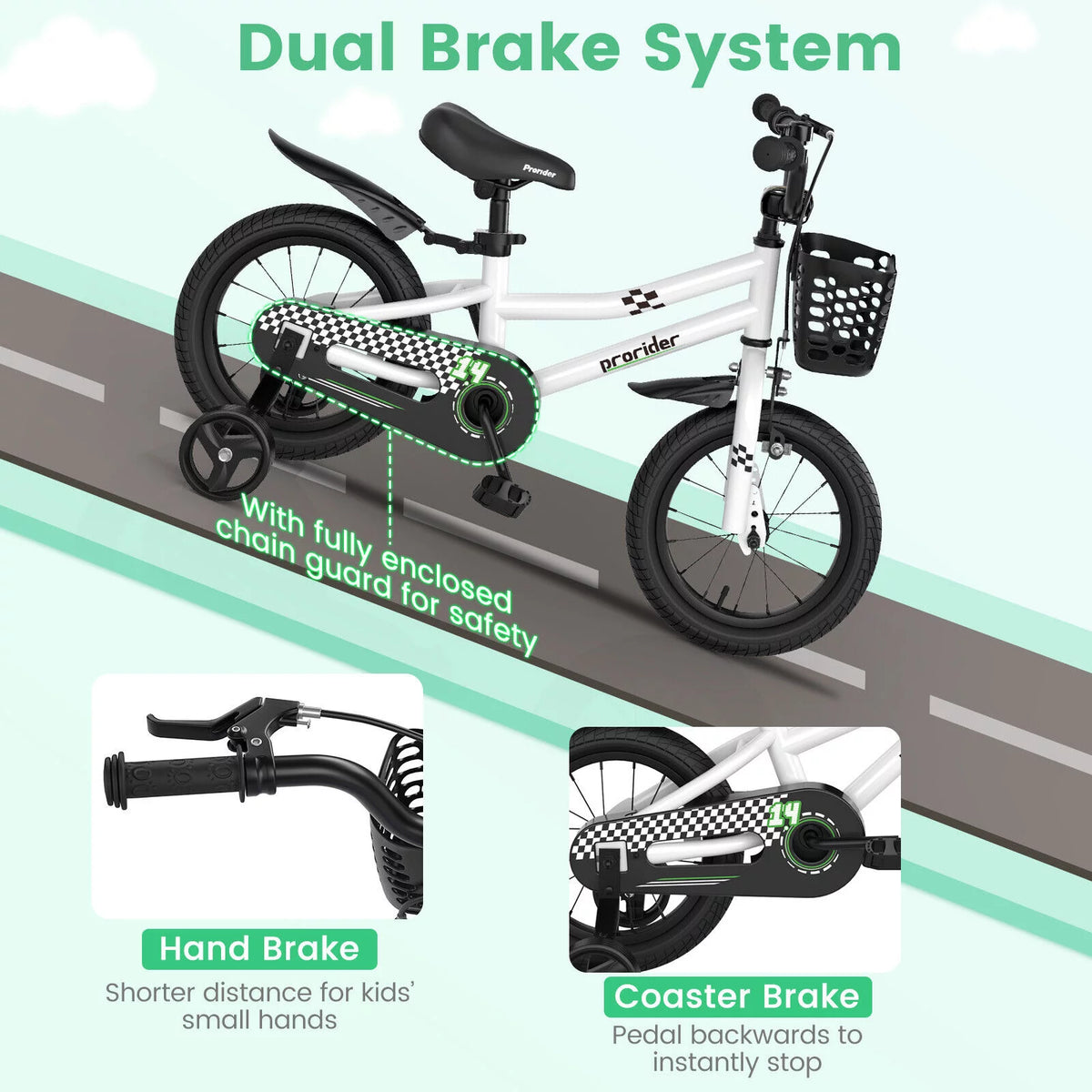 14 Inch Kids Bike with Training Wheels and Basket C1142