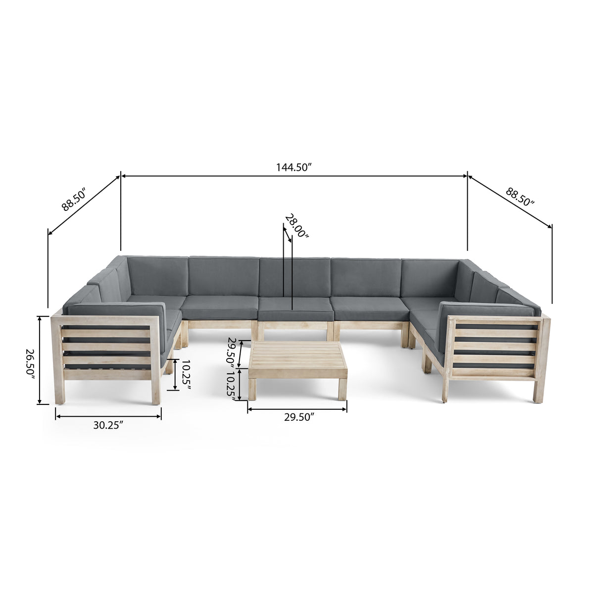 Weathered Gray 9 Seater Acacia Wood Sectional Sofa Set M2875