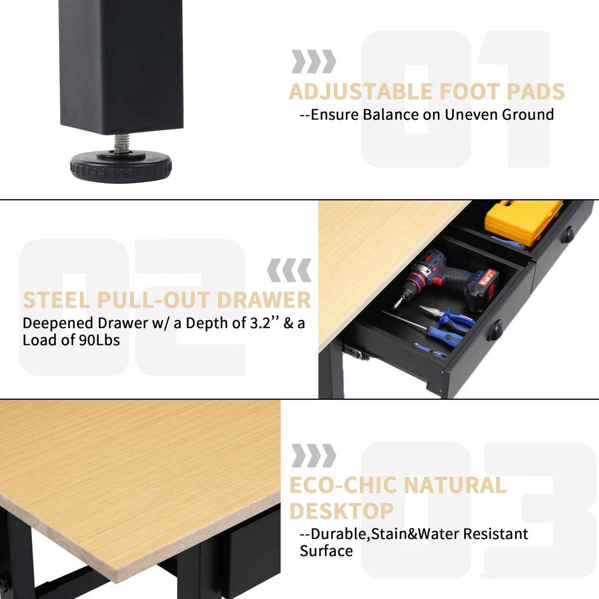 55'' Adjustable Work Bench with Power Outlets and Drawers P490111
