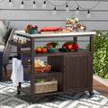 Solid Wood Outdoor Grill Table with Stainless Steel Top S35970