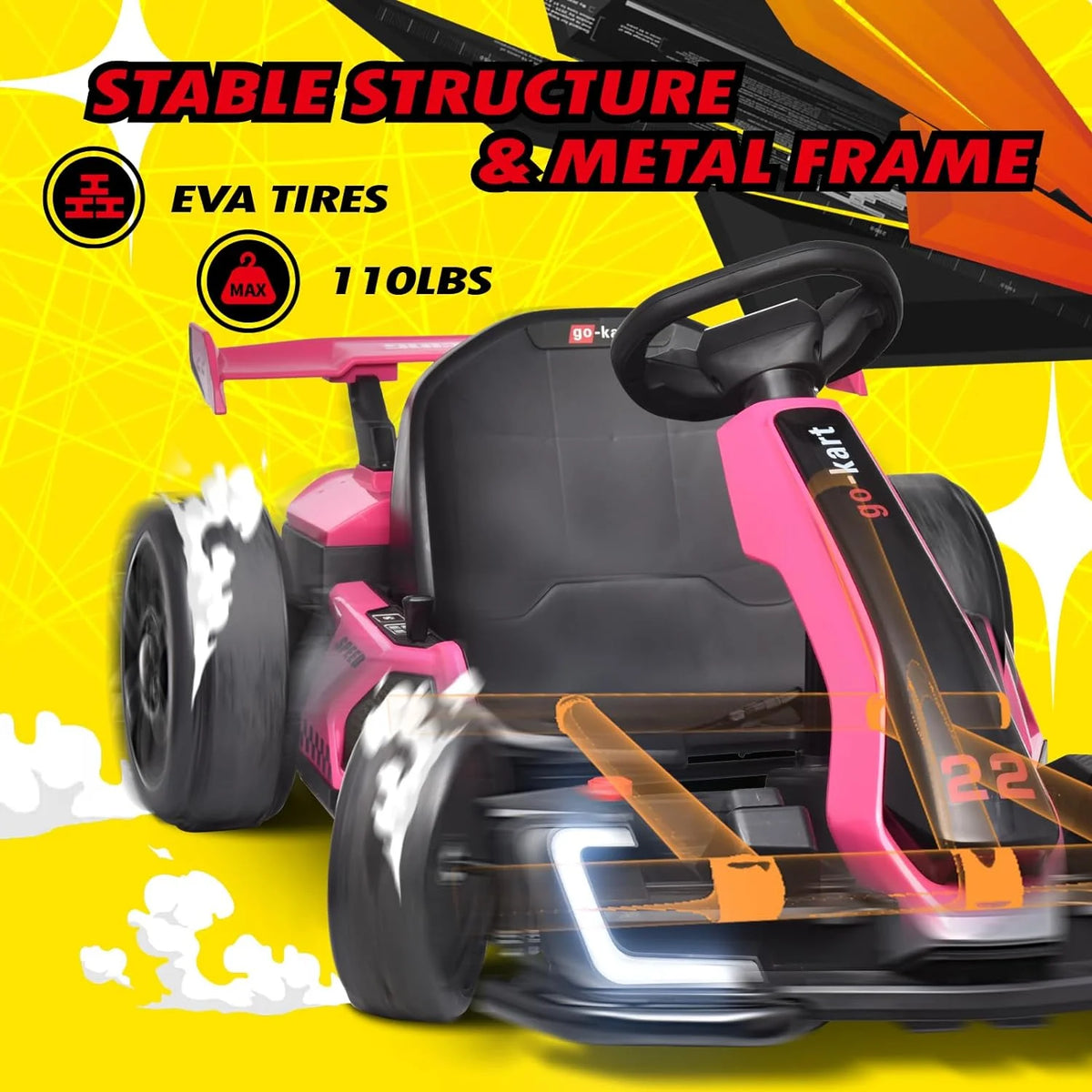 24 V 300W Electric Pedal Go Kart with Drift Mode, Pink E8571