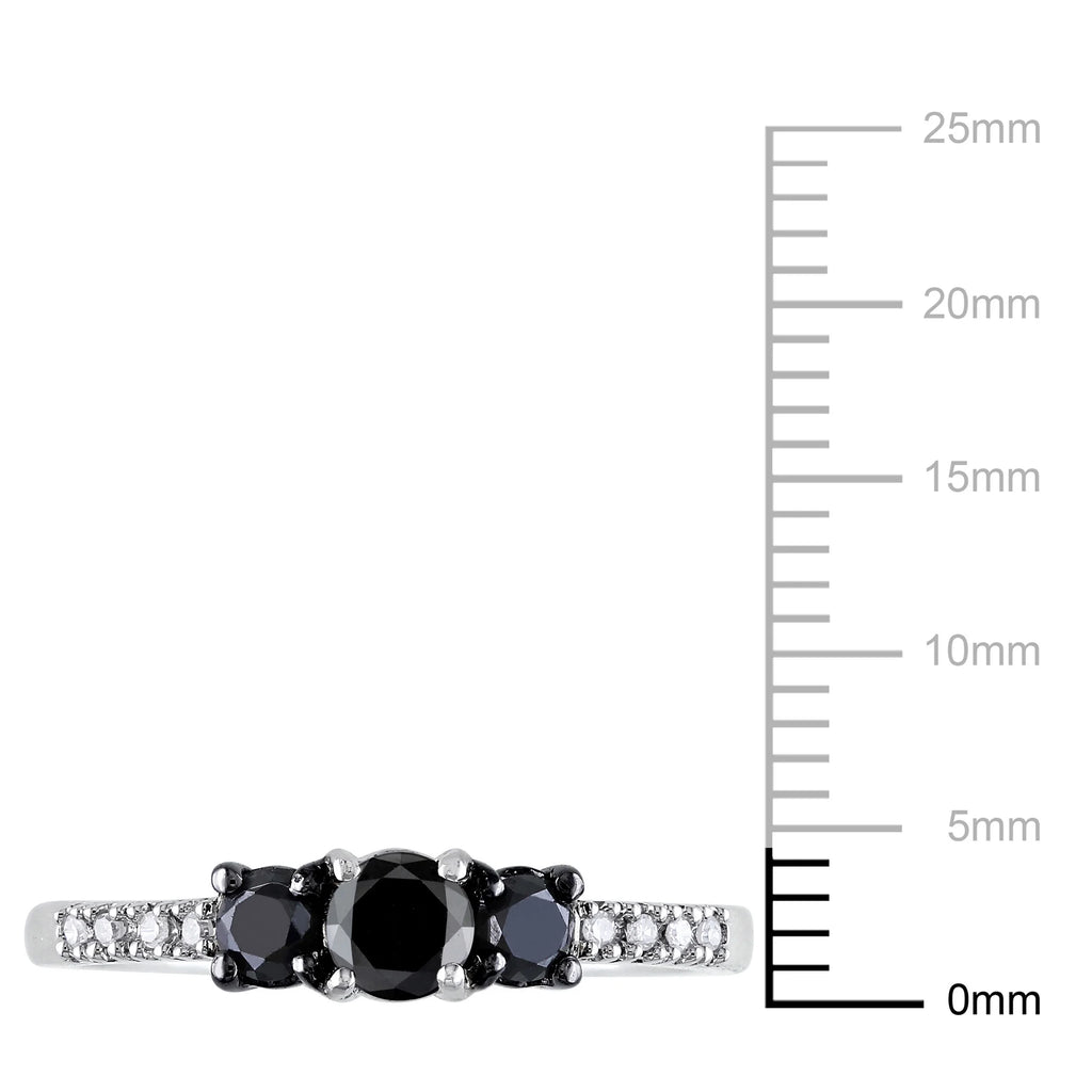 Black and White Diamond Sterling Silver 3-Stone Engagement Ring Z562