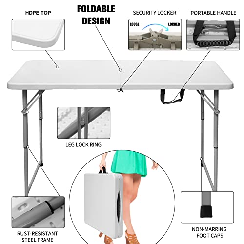 4 Foot Heavy Duty Plastic Folding Table with Carrying Handle Q735