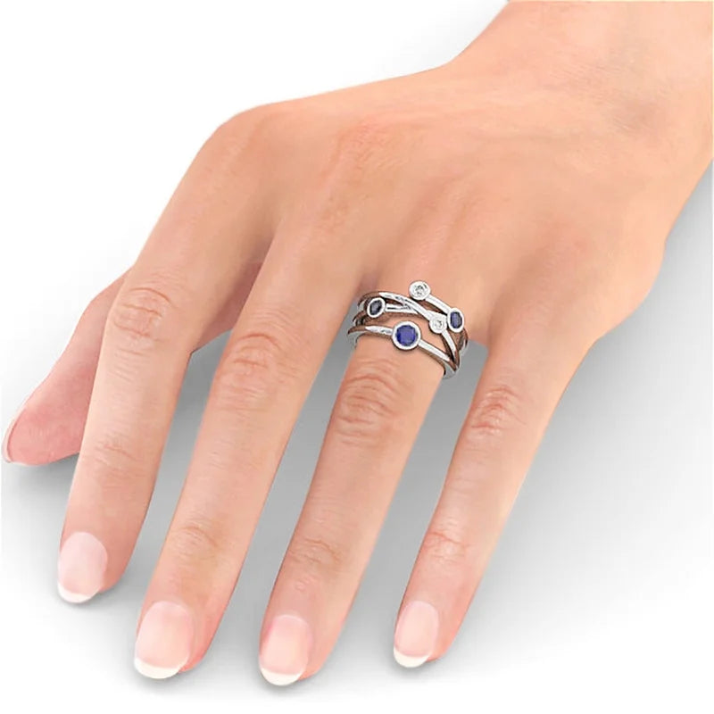 14K White Gold Blue Sapphire Diamond Eternity Band Size 4 X242977