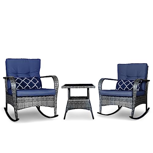 3 PCS Outdoor Rocking Chair Set with Cushions & Coffee Table W8419