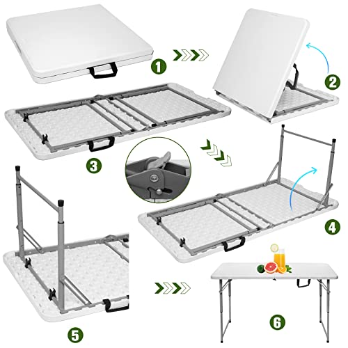 4 Foot Heavy Duty Plastic Folding Table with Carrying Handle Q735