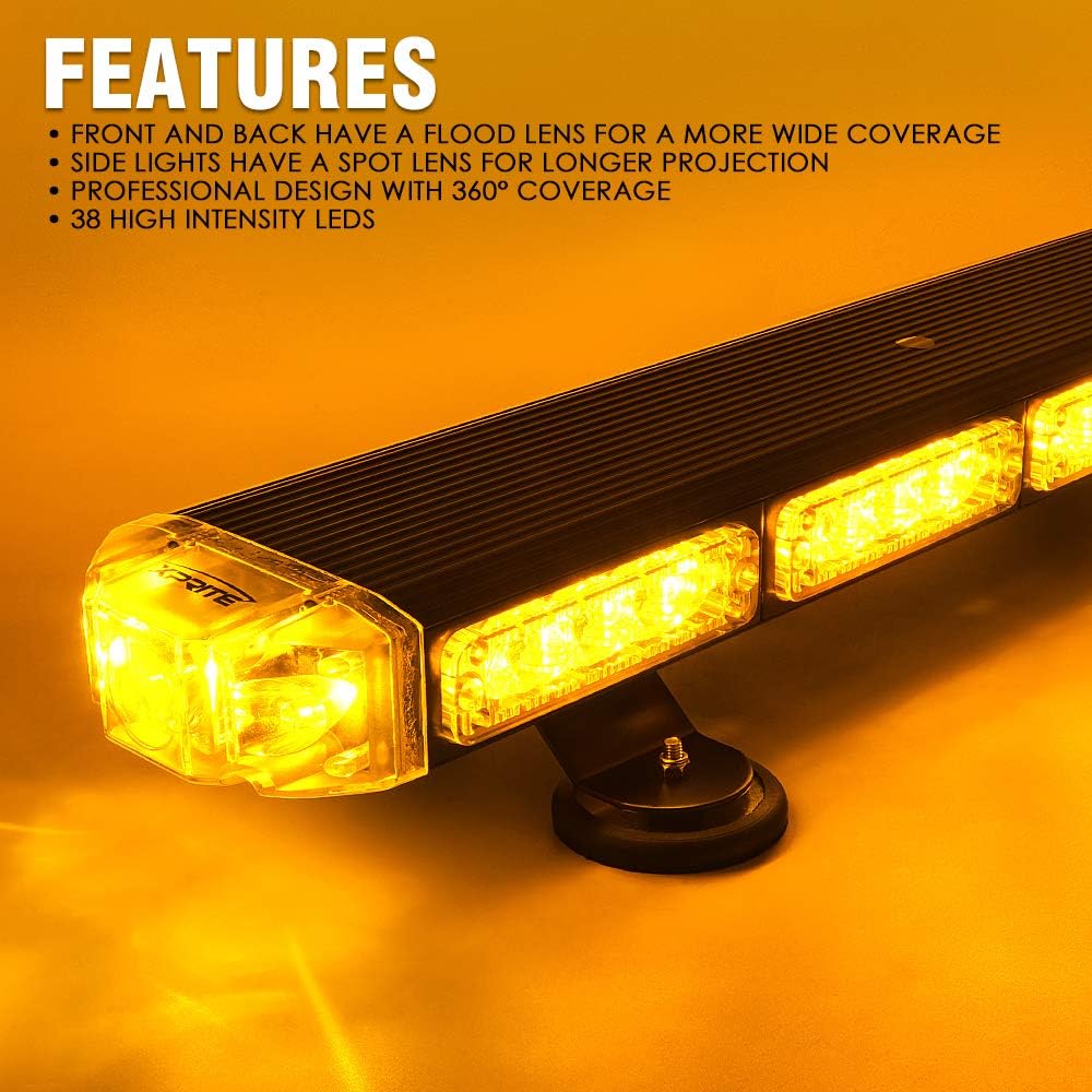 48 White Amber Emergency Strobe Light Bar LED Lightbar with Adjustable Brackets A56469