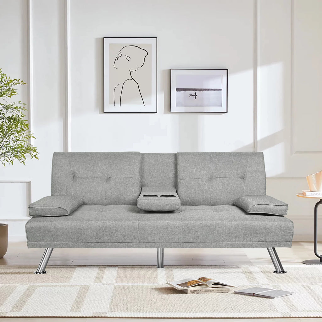 Dark Gray Linen Convertible Futon Sofa V7897