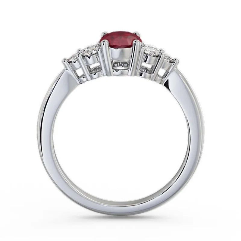 14K White Gold Oval Cut Ruby Diamond Solitaire Engagement Ring Size 7 O58058