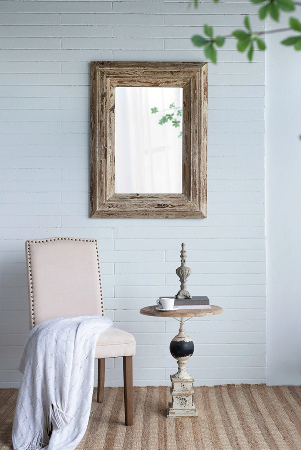 Distressed Finish Rectangular Wall Mirror N26996