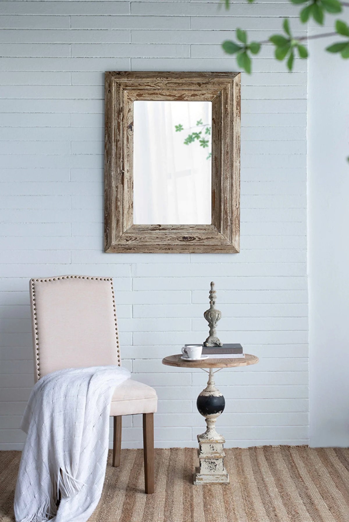 Distressed Finish Rectangular Wall Mirror N26996